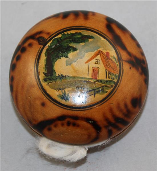 A 19th century Tunbridgeware whitewood yo yo, 3in.